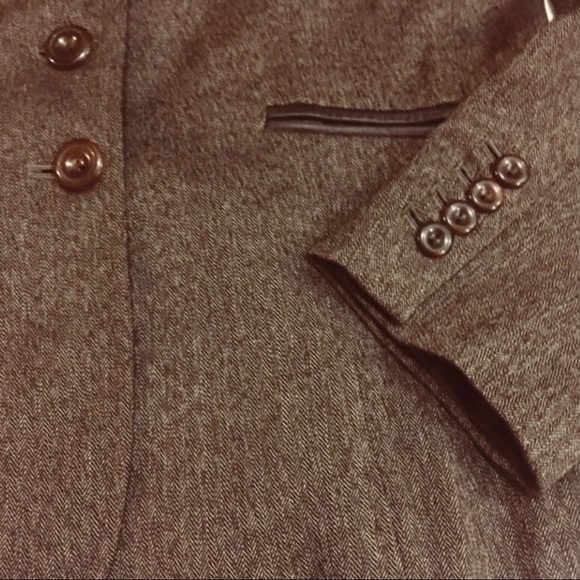 Bill Brass Herringbone Leather Trim Tailored Blazer - Picture 2 of 5